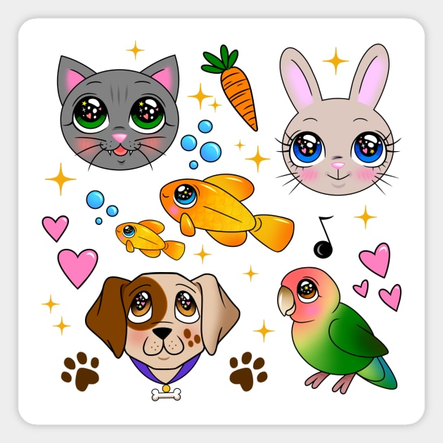 Sparkly Eyed Pets Magnet by Fizzy Vee